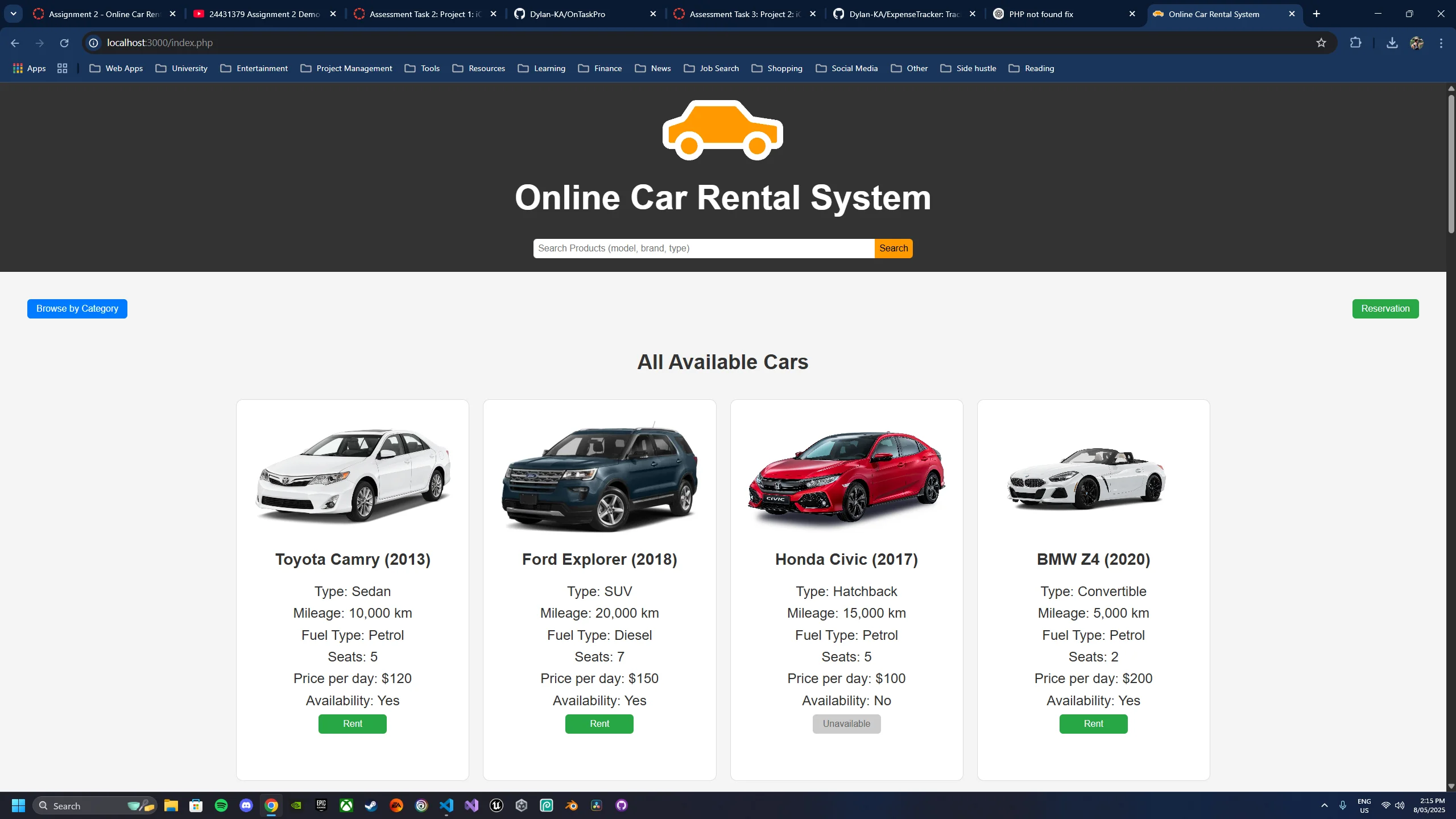 Online Car Rental project screenshot